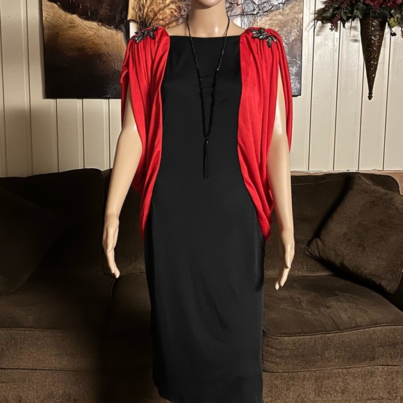 New Leaf California By Samir • Vtg • Large • Black/Red • Elegant • Beaded •Dress - Picture 4 of 14